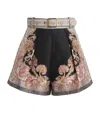 Zimmermann Illustration Belted Pleated Printed Silk And Cotton-blend Twill Shorts