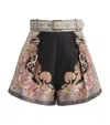 Zimmermann Illustration Belted Pleated Printed Silk And Cotton-blend Twill Shorts In Multi