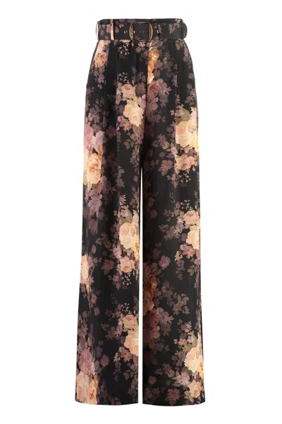 Zimmermann Illustration Tuck Silk Trousers In Black