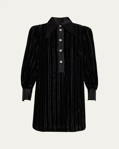 Zimmermann Ilustration Crystal-embellished Metallic Striped Velvet Mini Dress In Black
