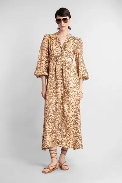Zimmermann Cascadian Plunge Midi Dress In Brown