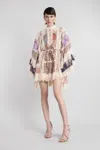 Zimmermann Rhiannon Billow Long Sleeve Lace Trim Minidress In Multi