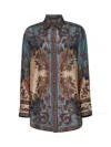 Zimmermann Womens Blue Cream Indienne Ascension Manstyle Graphic-pattern Silk Shirt