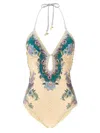 Zimmermann Womens Cream Scarf Floral Indra Crochet-detail One-piece Swimsuit In Yellow