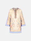 Zimmermann Womens Biscuit Scarf Floral Indra Floral-print Linen Tunic Mini Dress Xs In Multi