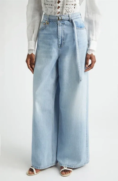 Zimmermann Indra Belted Relaxed Flare Jeans In Blue