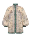 Zimmermann Indra Printed Metallic Cotton And Silk-blend Blouse In Brown