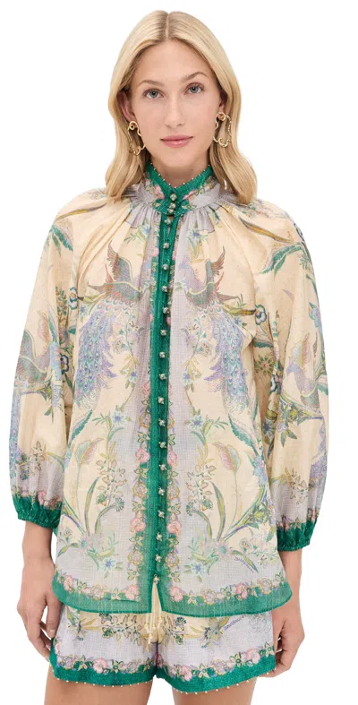 Zimmermann Indra Floral Cotton Silk Blouse Shirt In Multi