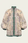 Zimmermann Indra Printed Metallic Cotton And Silk-blend Blouse In Neutral