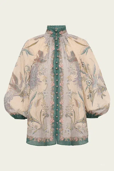 Zimmermann Indra Billow Blouse In Cream Scarf Floral