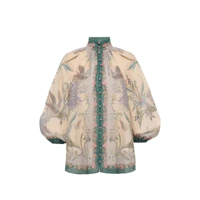Zimmermann Indra Printed Metallic Cotton And Silk-blend Blouse In Multi