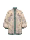 Zimmermann Indra Printed Metallic Cotton And Silk-blend Blouse In Neutral