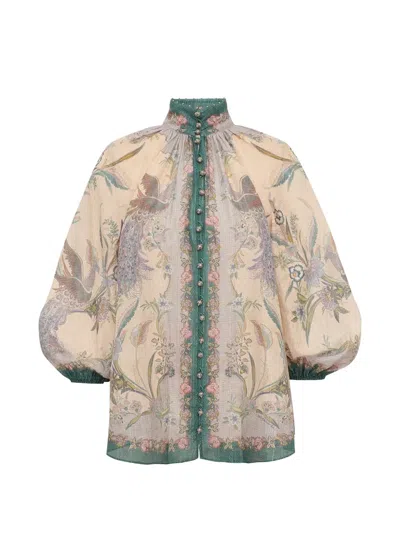 Zimmermann Indra Printed Metallic Cotton And Silk-blend Blouse In Multi