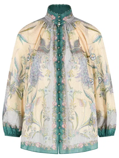Zimmermann 'indra Billow' Cream Cotton Blend Blouse In Multi
