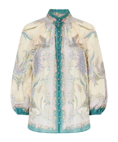 Zimmermann Indra Printed Metallic Cotton And Silk-blend Blouse In Multi