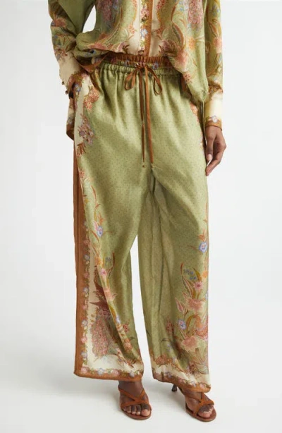 ZIMMERMANN ZIMMERMANN INDRA BORDER PRINT RELAXED SILK WIDE LEG PANTS