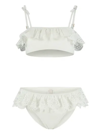 Zimmermann Kids' Indra Broderie-anglaise Ruffled Bikini In White