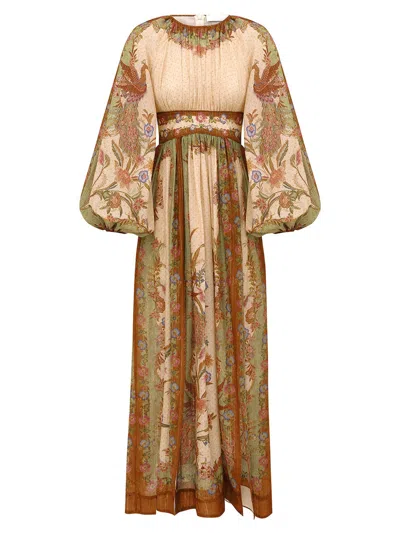 Zimmermann Indra Cotton And Silk Long Dress In Gold