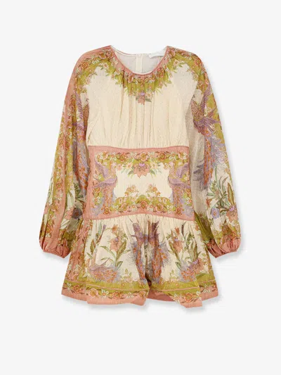 Zimmermann Womens Chartreuse Scarf Floral Indra Floral-print Cotton And Silk-blend Mini Dress Xxs In Multi