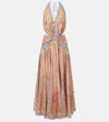 Zimmermann Womens Pink Scarf Floral Indra Printed Halter-neck Silk And Cotton Maxi Dress In Brown