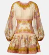 Zimmermann Womens Chartreuse Scarf Floral Indra Floral-print Cotton And Silk-blend Mini Dress Xxs In Multi