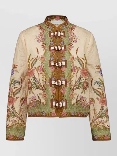 Zimmermann Indra Cotton Jacket Floral Embroidery Quilting In Multi
