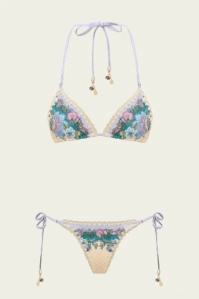 Zimmermann Indra Crochet Detail Bikini Set In Cream Scarf Floral In Multi