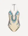 Zimmermann Womens Cream Scarf Floral Indra Crochet-detail One-piece Swimsuit In Neutral