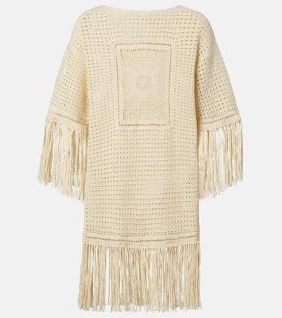 Zimmermann Indra Fringed Crocheted Cotton Mini Dress In Neutral