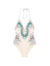 Zimmermann Womens Cream Scarf Floral Indra Crochet-detail One-piece Swimsuit In White