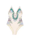 Zimmermann Womens Cream Scarf Floral Indra Crochet-detail One-piece Swimsuit In Multi