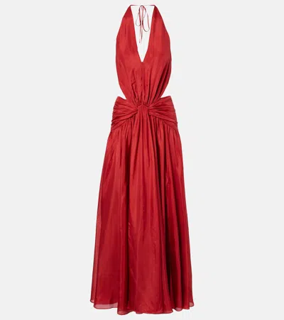 Zimmermann Indra Knotted Silk Halterneck Maxi Dress In Red