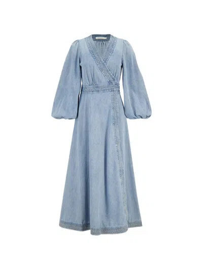 Zimmermann Indra Denim Midi Dress In Blue