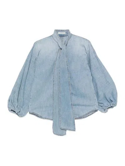 Zimmermann Indra Denim Tie Neck Blouse