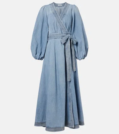 Zimmermann Indra Denim Wrap Dress In Blue