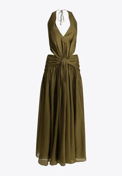 Zimmermann Indra Draped Silk Midi Dress In Green