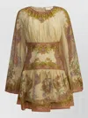 Zimmermann Womens Chartreuse Scarf Floral Indra Floral-print Cotton And Silk-blend Mini Dress Xxs In Brown