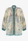 Zimmermann Womens Cream Scarf Floral Indra Billow Cotton And Linen Blend Blouse Xs In Multicolor
