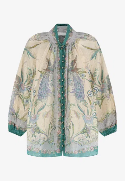 ZIMMERMANN INDRA EMBELLISHED PRINTED BLOUSE