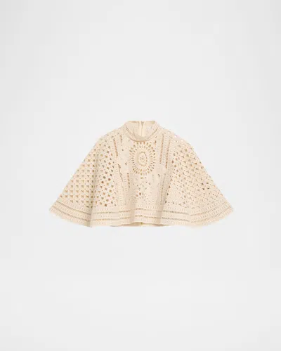 Zimmermann Indra Embroidered Cape In Neutral