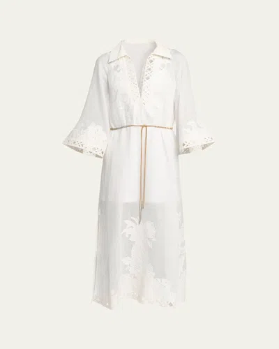Zimmermann Indra Embroidered Belted Ramie Maxi Dress In Neutral