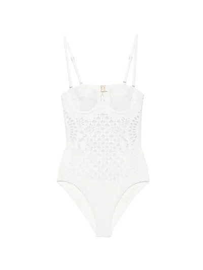 Zimmermann Indra Embroidered Swimsuit In White