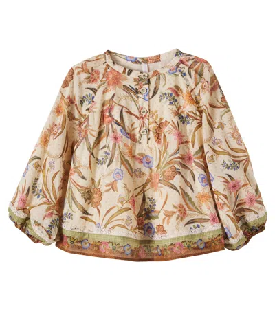 Zimmermann Indra Floral Cotton Top In Sand