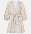 Zimmermann Womens Indra Plunge Linen Mini Dress Cream Lilac Floral In Yellow