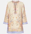 Zimmermann Womens Biscuit Scarf Floral Indra Floral-print Linen Tunic Mini Dress Xs In Multi