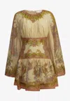 Zimmermann Womens Chartreuse Scarf Floral Indra Floral-print Cotton And Silk-blend Mini Dress In Green