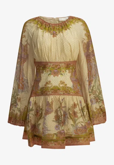Zimmermann Indra Floral Print Mini Dress In Green