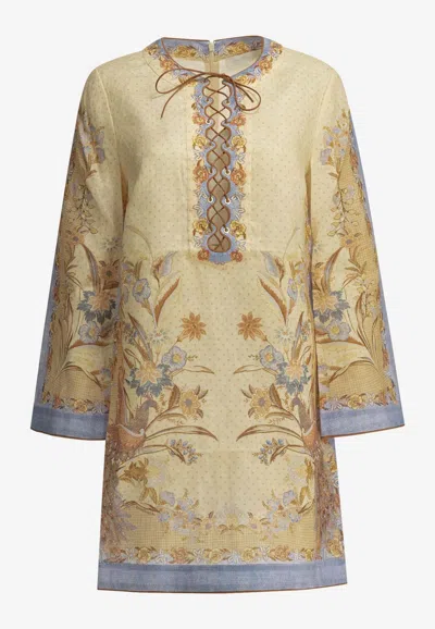 Zimmermann Indra Floral Print Mini Dress In Neutral