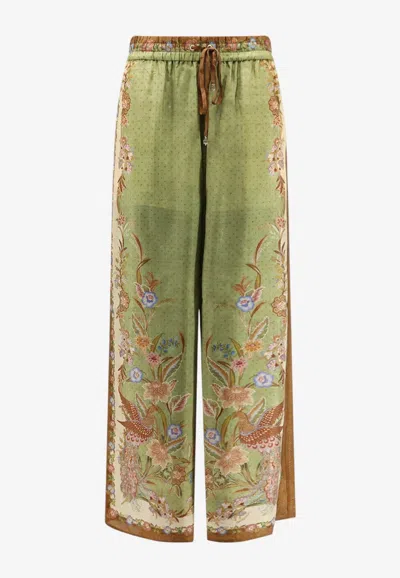 Zimmermann Indra Floral Print Wide-leg Silk Pants In Multicolor