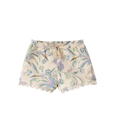 Zimmermann Indra Floral Scalloped Cotton Shorts In White